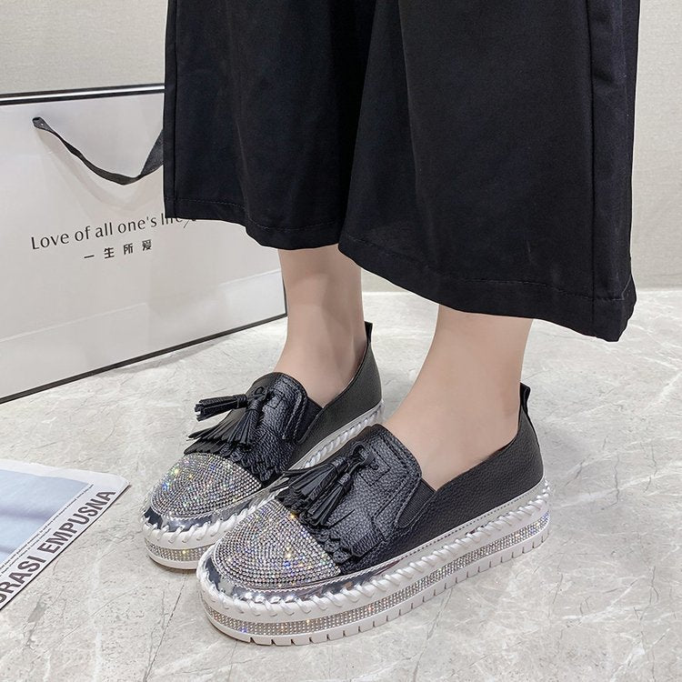 Shallow Leather Rhinestone Platform Shoes For Women - Chilazexpress Ltd