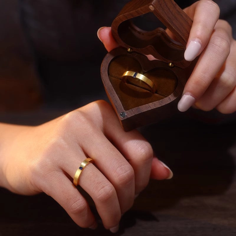 Hand-drawn And Engraved Blue Zircon Gold-plated Men's And Women's Matching Rings