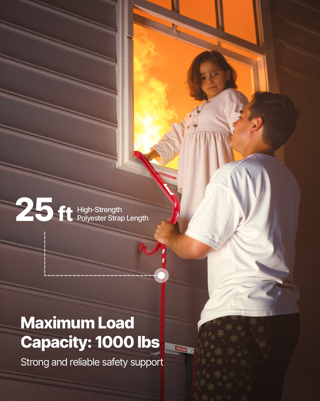 Fire Escape Ladder 3-Story 25FT Retractable Emergency Safety Fire Ladder