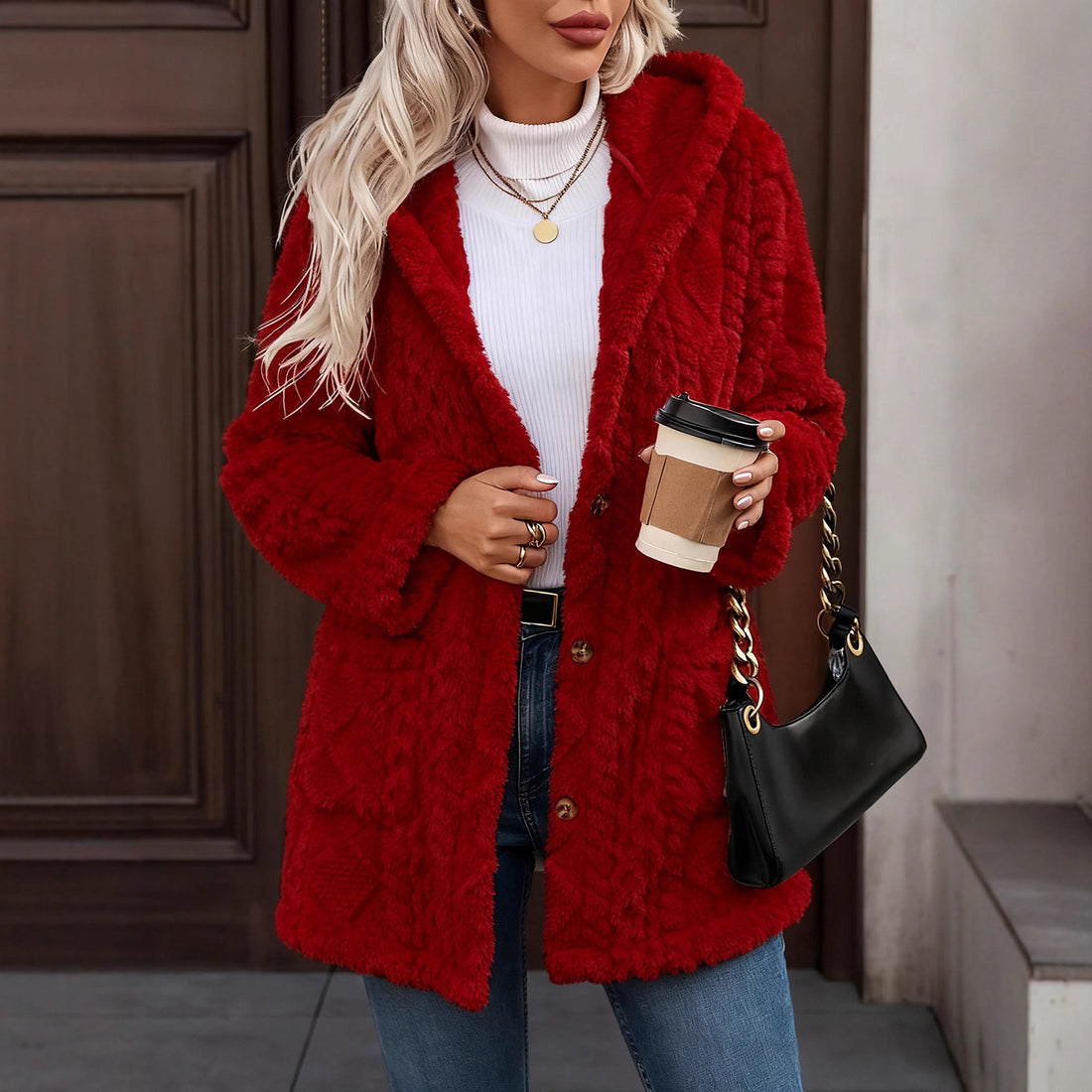 Casual Hooded Cardigan with Buttons