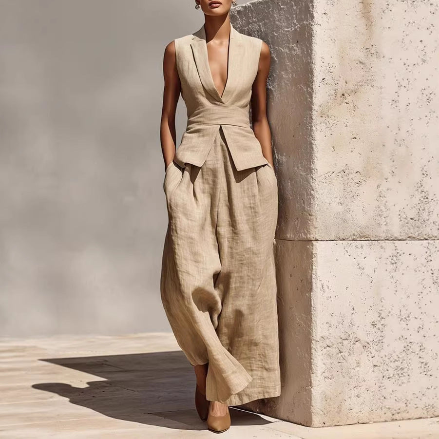V-neck Sleeveless Tank Top And Casual Long Pants Set For Women - Chilazexpress Ltd