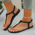 Pearl Thong Sandals Summer Fashion T-Strap Flat Sandals With Elastic Band Beach Shoes For Women - Chilazexpress Ltd
