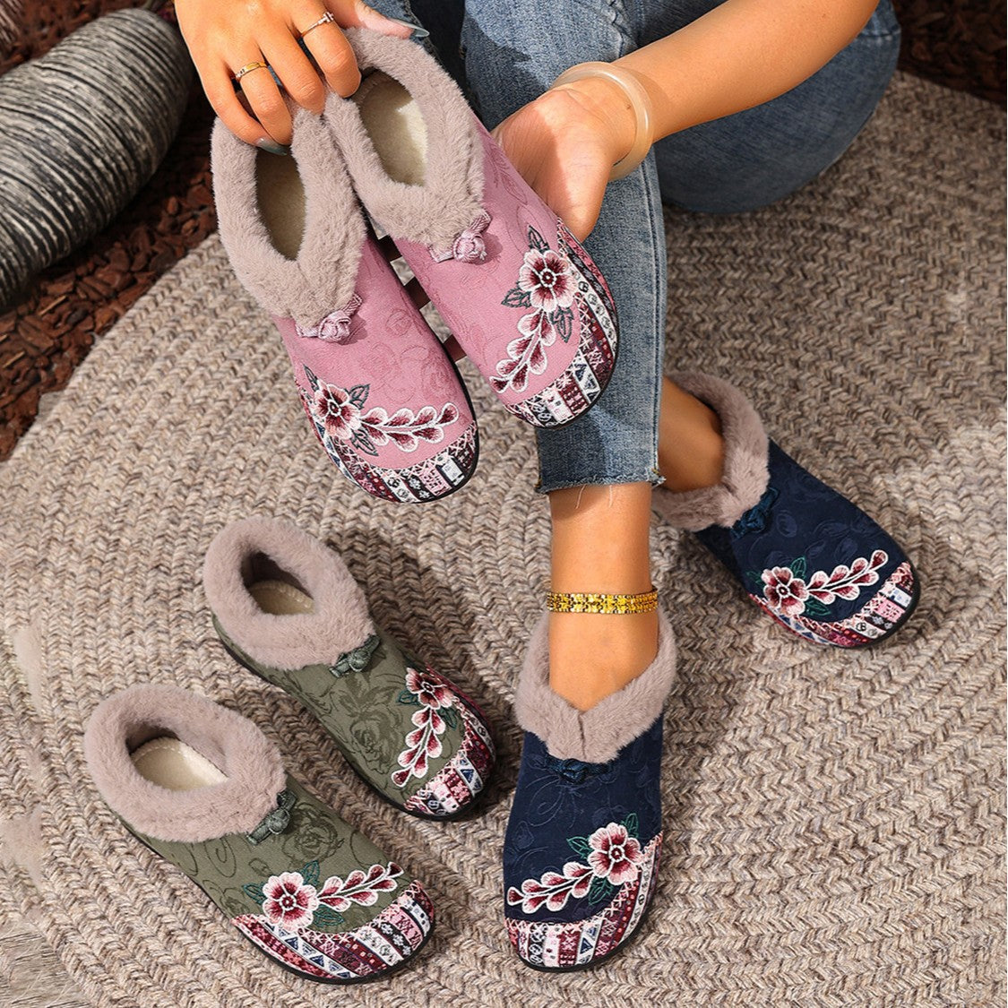 Flat Bottom Embroidery Cotton Shoes For Women - Chilazexpress Ltd