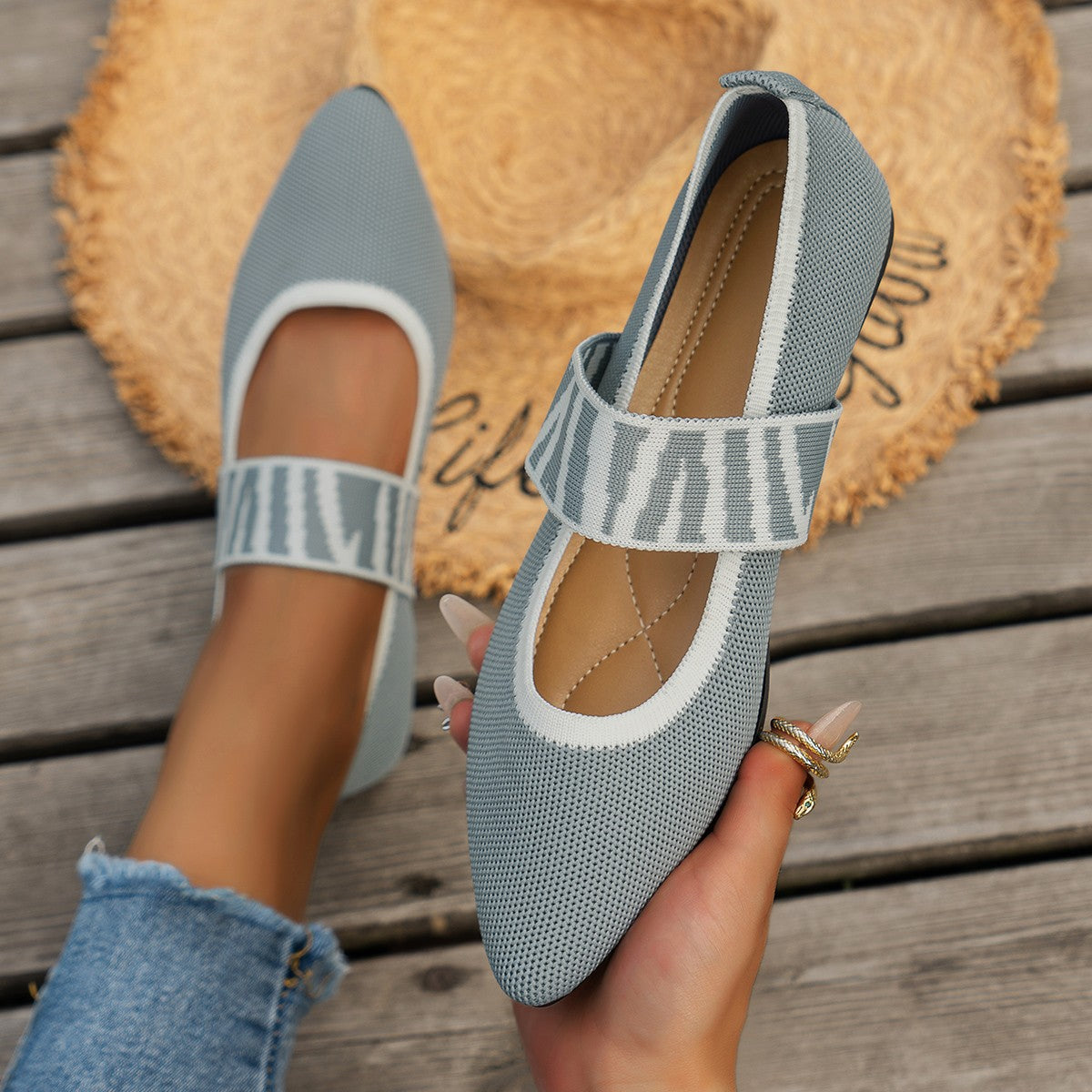 Striped Flats Shoes Fashion Casual Pointed Toe Loafers Lazy Shoes For Women - Chilazexpress Ltd