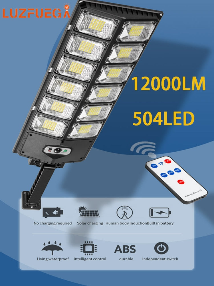 Outdoor Solar Lights Remote Control 12000 Lumens 504 LED Garden Lamp Solar Panel Lamps Waterproof Motion Sensor Street Light