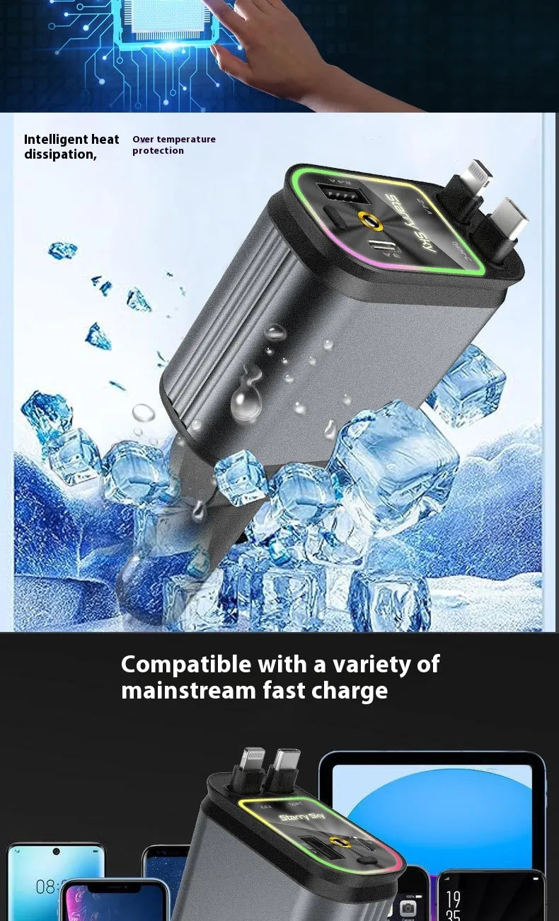 Car Mobile Phone Charger Four-in-one Multi-function Double Telescopic Strip Line - Chilazexpress Ltd