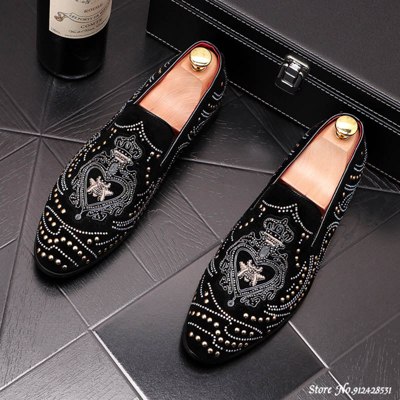 New 2022 Fashion Men Pointed Rivet Embroidery Rhinestone Casual Oxford Shoes Wedding Groom Driving Homecoming Business Footwear