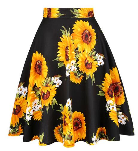 2023 Summer A Line Vintage Floral High Waist Midi Skirt