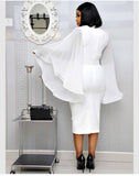 Black Elegant Women Office Chiffon Flare Bodycon Midi Dresses