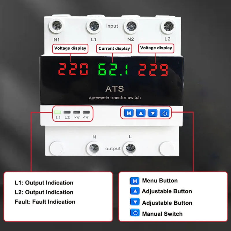 Iraq Market New Design Double Power Ats 30a 63a Adjustable Automatic Change Over Switch 110 220v - Chilazexpress Ltd