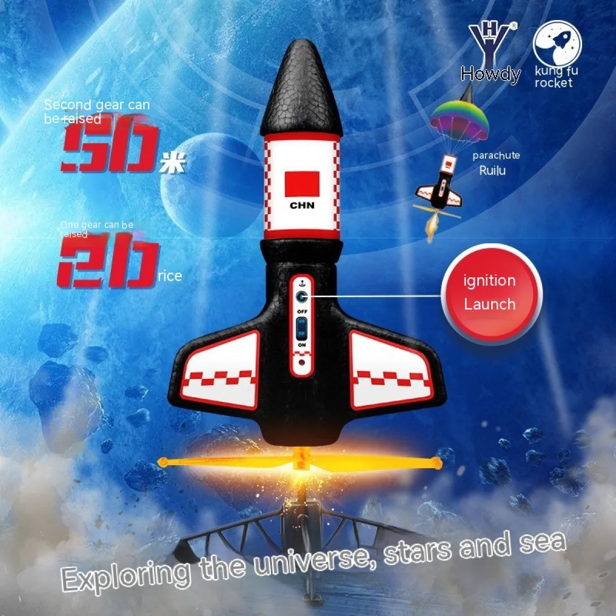 Kids Electric Rocket Launcher Space Exploration Toy with Parachute Outdoor Rocket Model - Chilazexpress Ltd
