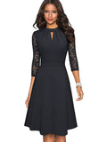 Nice-forever Autumn Lace Patchwork Retro Dress