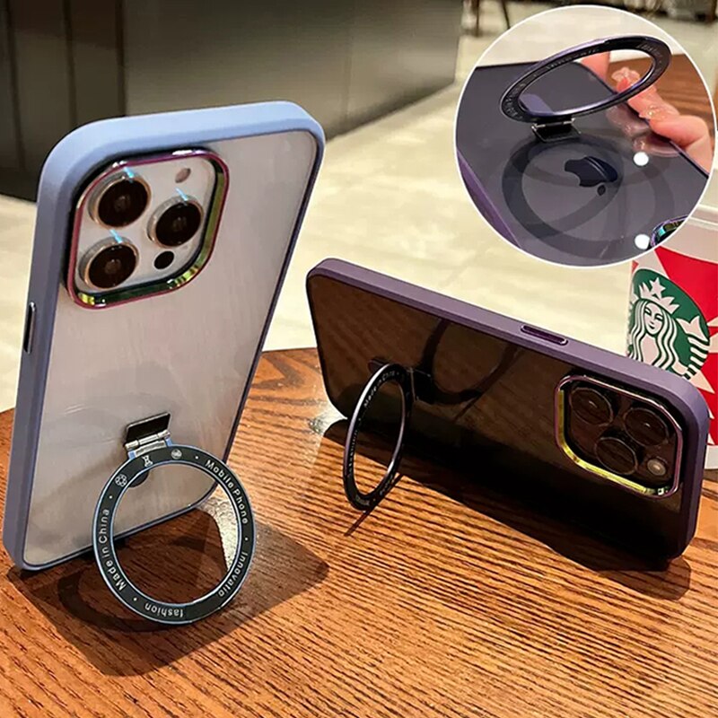 Luxury for Magsafe With Magnetic Holder Wireless Charging Case for iPhone 14 13 12 Pro Max Plus Metal Botton Shockproof Cover