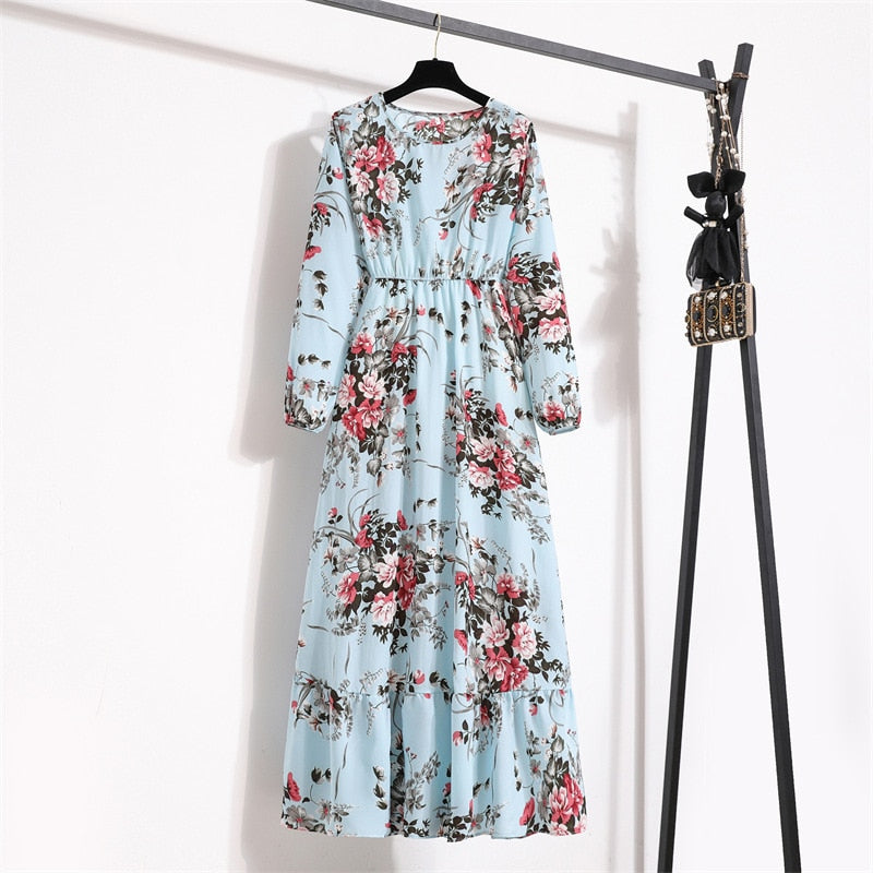 Elegant Floral Boho Vestido Female High Waist Bohemian Maxi Dresses For Women 2023 Chic Korean Long Sleeve Beach Outfits Robe