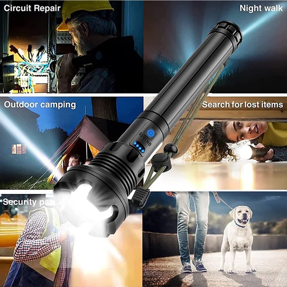 Rechargeable Super Bright Tactical Flashlight High Lumens Zoomable LED Flashlight With COB Side Light 7Modes Floodlight Torch