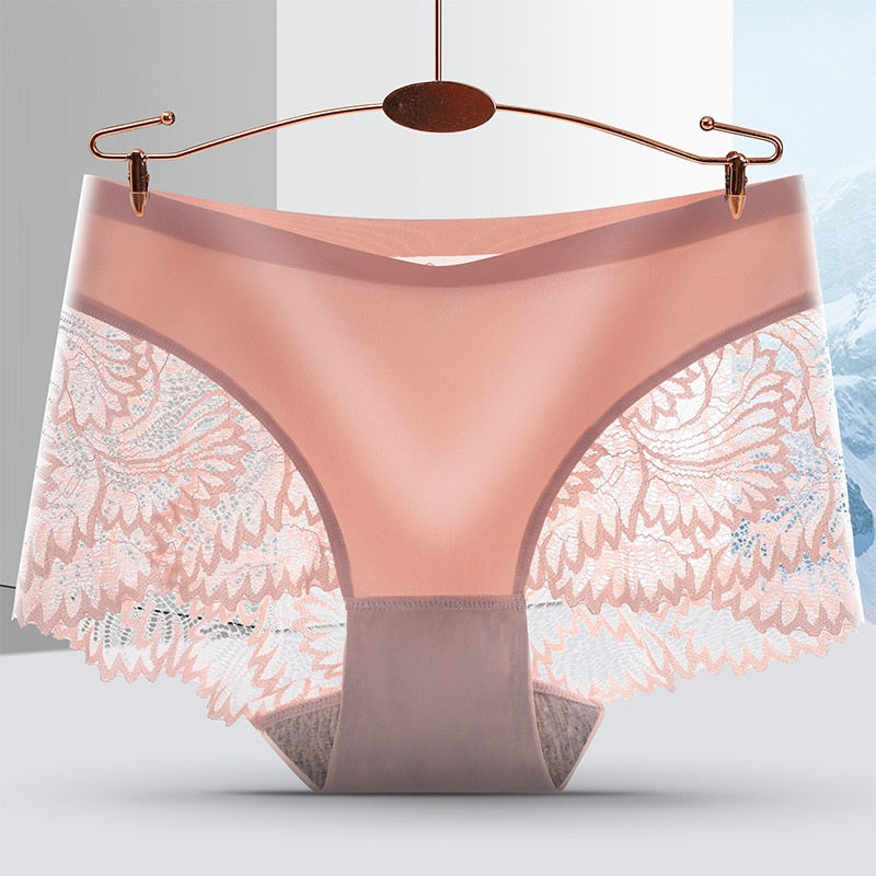 Women&#39;s Seamless Underwear Female Panties Quality Lace Antibacterial Woman Mid Waist Soft Silk Panty Underpants Bragas Mujer