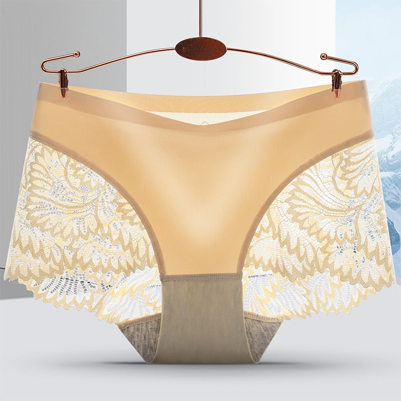 Women&#39;s Seamless Underwear Female Panties Quality Lace Antibacterial Woman Mid Waist Soft Silk Panty Underpants Bragas Mujer