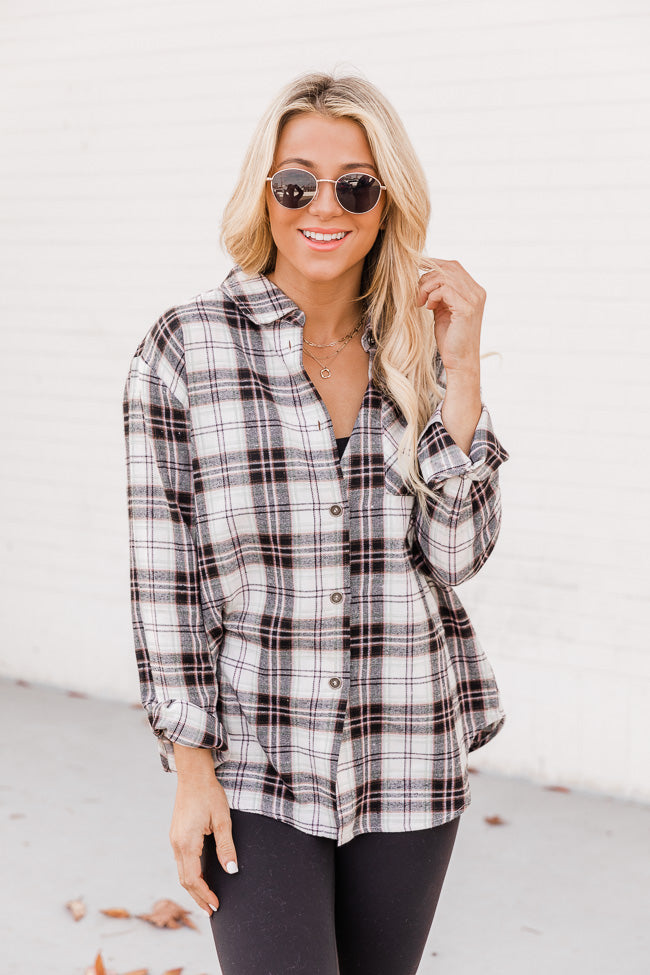 Women's Fashion Temperament Lapel Pocket Long Sleeve Plaid Shirt Coat