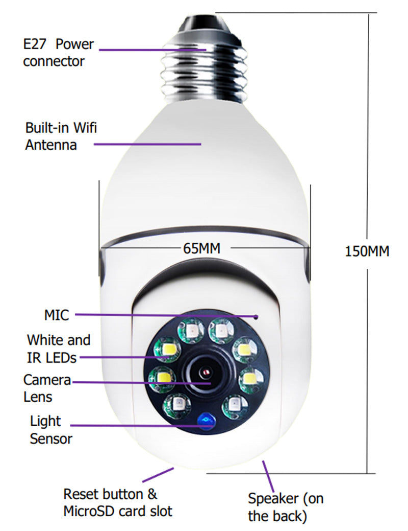 WiFi CAMERA 1080P Bulb 4X Zoom Camera E27 Home 5GWiFi Alarm Monitor - Chilazexpress Ltd