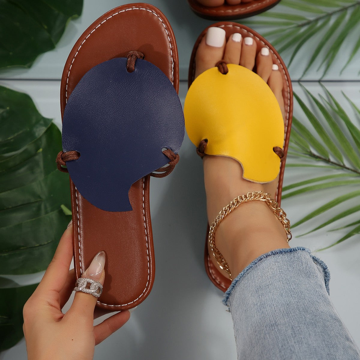 Casual Color-matching Clip-toe Sandals Summer Outdoor Personalized Flat Slippers For Women Flip Flops Shoes - Chilazexpress Ltd
