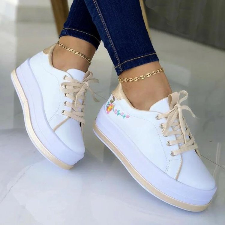 Flowers Embroidery Sneakers For Women Platform Shoes - Chilazexpress Ltd