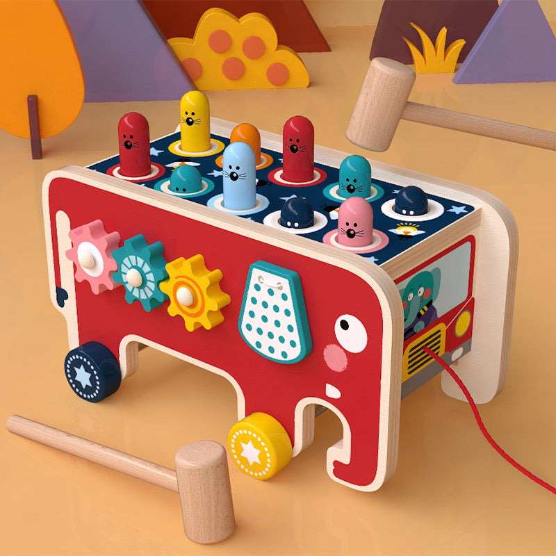 Montessori Toddlers Kids Wooden Pounding Bench Animal Bus Toys Early Educational Set Gifts For Children Toy Musical Instrument - Chilazexpress Ltd