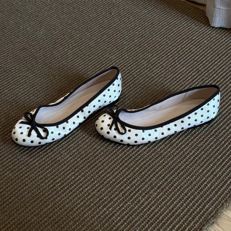 Polka-Dot Bowtie Flat Shoes For Women - Chilazexpress Ltd