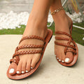 Summer Clip-toe Woven Sandals INS Fashion Beach Flat Slides Slippers Outdoor Roman Shoes For Women - Chilazexpress Ltd