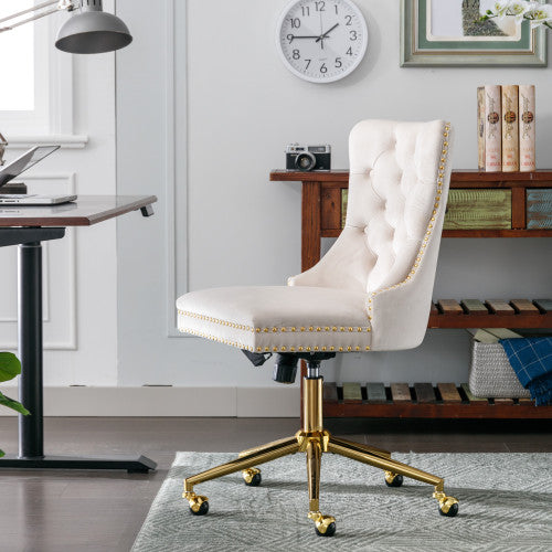 Velvet Fabric Tufted Button Home Office Chair, Adjustable Office Chair Swivel Office Chair - Chilazexpress Ltd