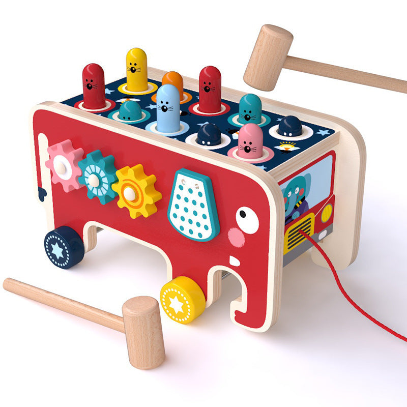 Montessori Toddlers Kids Wooden Pounding Bench Animal Bus Toys Early Educational Set Gifts For Children Toy Musical Instrument - Chilazexpress Ltd