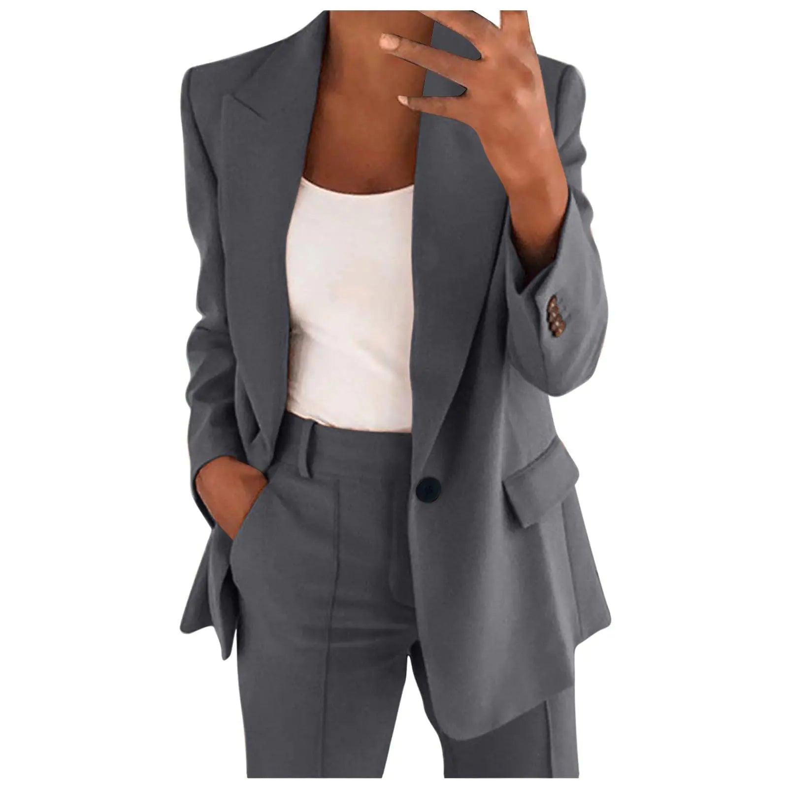 Business Casual Outfits for Women Professional Pant Suits 2 Piece Office Outfit Work Blazer Set Women Dressy Suit Wide Leg Pants Set Fashion Outfits Dark Gray - Chilazexpress Ltd