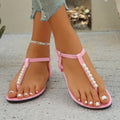 Pearl Thong Sandals Summer Fashion T-Strap Flat Sandals With Elastic Band Beach Shoes For Women - Chilazexpress Ltd