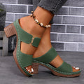 Chunky Heel Sandals Summer Round Toe Plaid Slides Slippers Fashion Outdoor High Heels Shoes For Women - Chilazexpress Ltd
