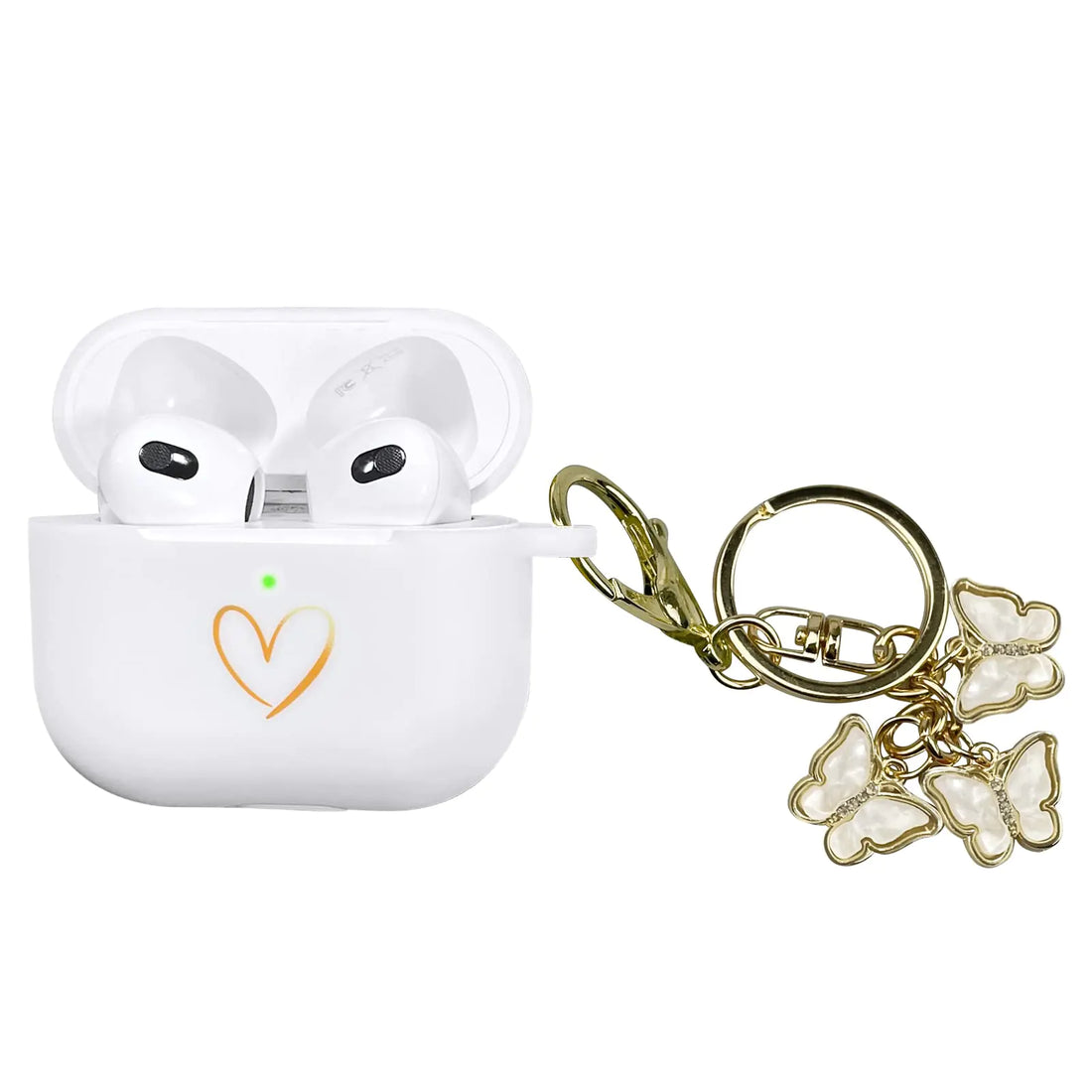 AIIEKZ Compatible with AirPods 3 Case Cover 2021 Soft Silicone Case with Gold Heart Pattern for AirPods 3rd Generation Case with Cute Butterfly Keychain for Girls Women (White) - Chilazexpress Ltd