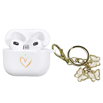 AIIEKZ Compatible with AirPods 3 Case Cover 2021 Soft Silicone Case with Gold Heart Pattern for AirPods 3rd Generation Case with Cute Butterfly Keychain for Girls Women (White) - Chilazexpress Ltd
