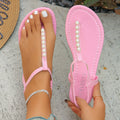 Pearl Thong Sandals Summer Fashion T-Strap Flat Sandals With Elastic Band Beach Shoes For Women - Chilazexpress Ltd