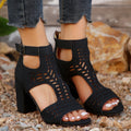 New High Square Heel Hollow Roman Shoes With Back Zipper Design Summer Fashion Sandals For Women - Chilazexpress Ltd