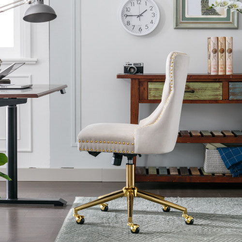 Velvet Fabric Tufted Button Home Office Chair, Adjustable Office Chair Swivel Office Chair - Chilazexpress Ltd