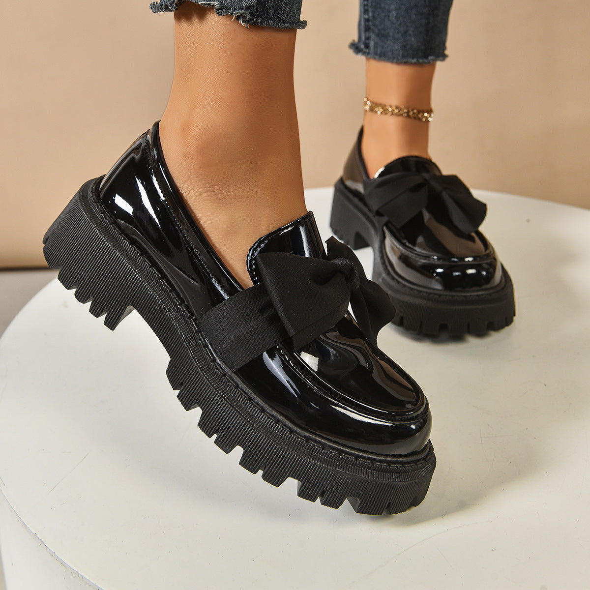 Bow-tie Loafer Shoes For Women Vintage Style - Chilazexpress Ltd