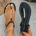 Pearl Thong Sandals Summer Fashion T-Strap Flat Sandals With Elastic Band Beach Shoes For Women - Chilazexpress Ltd