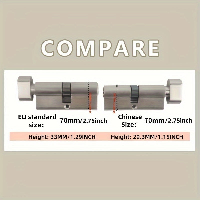 1 Piece Of European Standard Size, 70mm Length Knob Lock Cylinder, Lock Cylinder With 5 Keys, Suitable For Anti-Theft Doors, Office Doors, Stainless Steel Doors, Indoor Doors