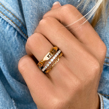 Personalized Fishing Net Stacked Ring With Name