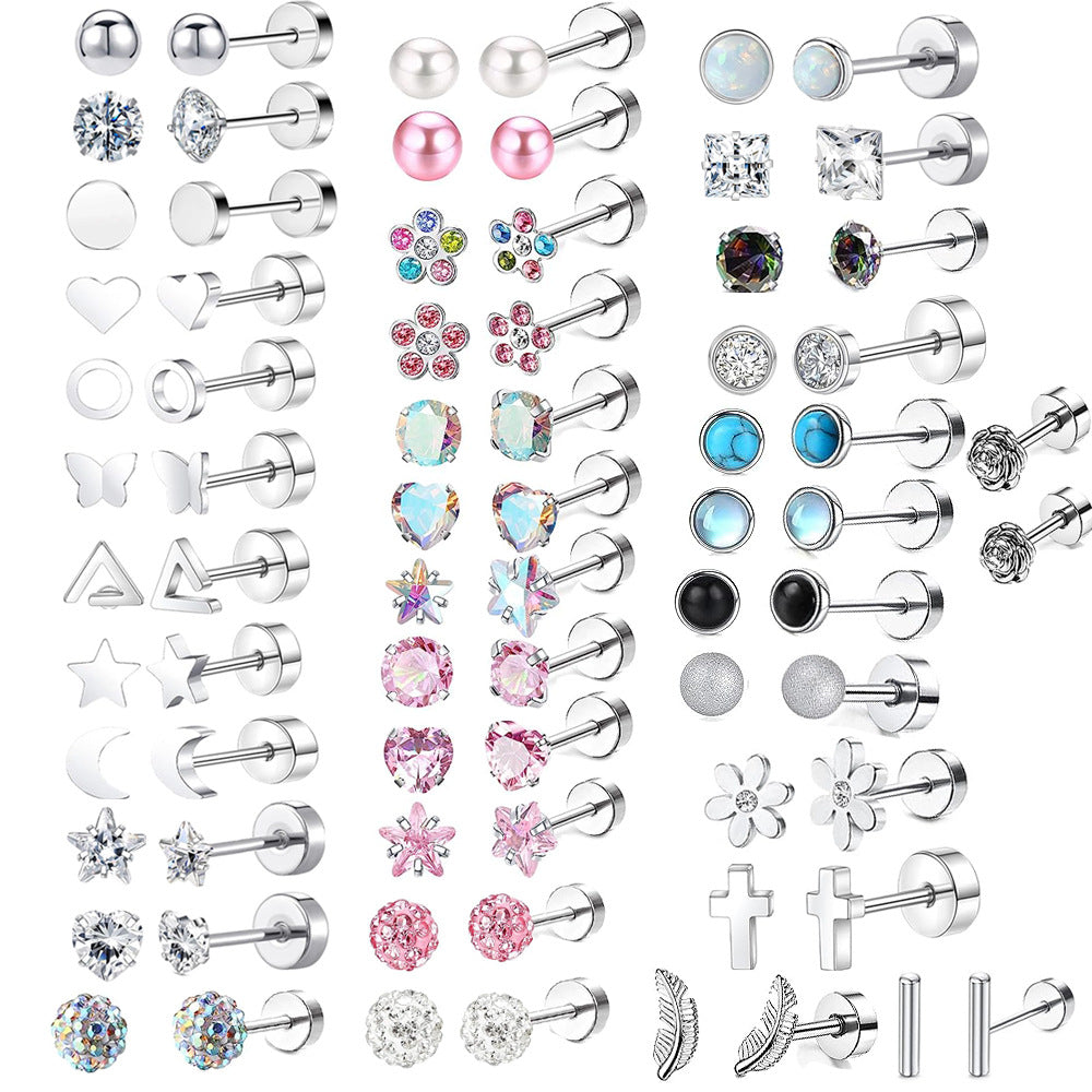 Stylish Stainless Steel Zircon Stud Earrings
