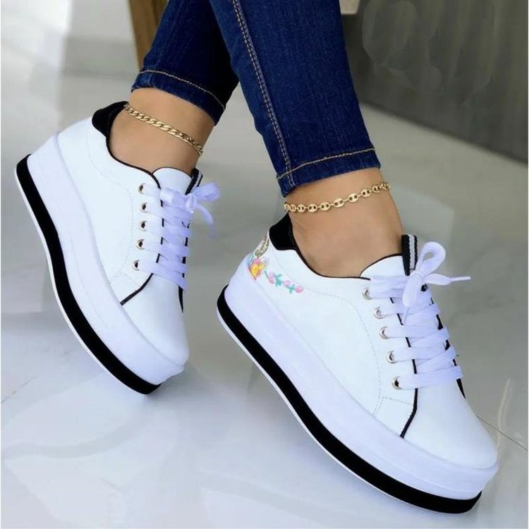 Flowers Embroidery Sneakers For Women Platform Shoes - Chilazexpress Ltd