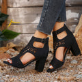 New High Square Heel Hollow Roman Shoes With Back Zipper Design Summer Fashion Sandals For Women - Chilazexpress Ltd