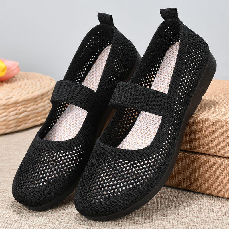 Casual Shoes For Women Flying Woven Women's Shoes Breathable Women Hollow Out Soft Bottom Mom Shoes - Chilazexpress Ltd