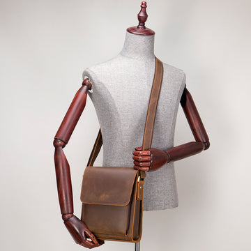 Genuine Leather Mens Shoulder Fashion Saddle Leather Crossbody Casual Messenger Bag