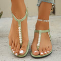 Pearl Thong Sandals Summer Fashion T-Strap Flat Sandals With Elastic Band Beach Shoes For Women - Chilazexpress Ltd