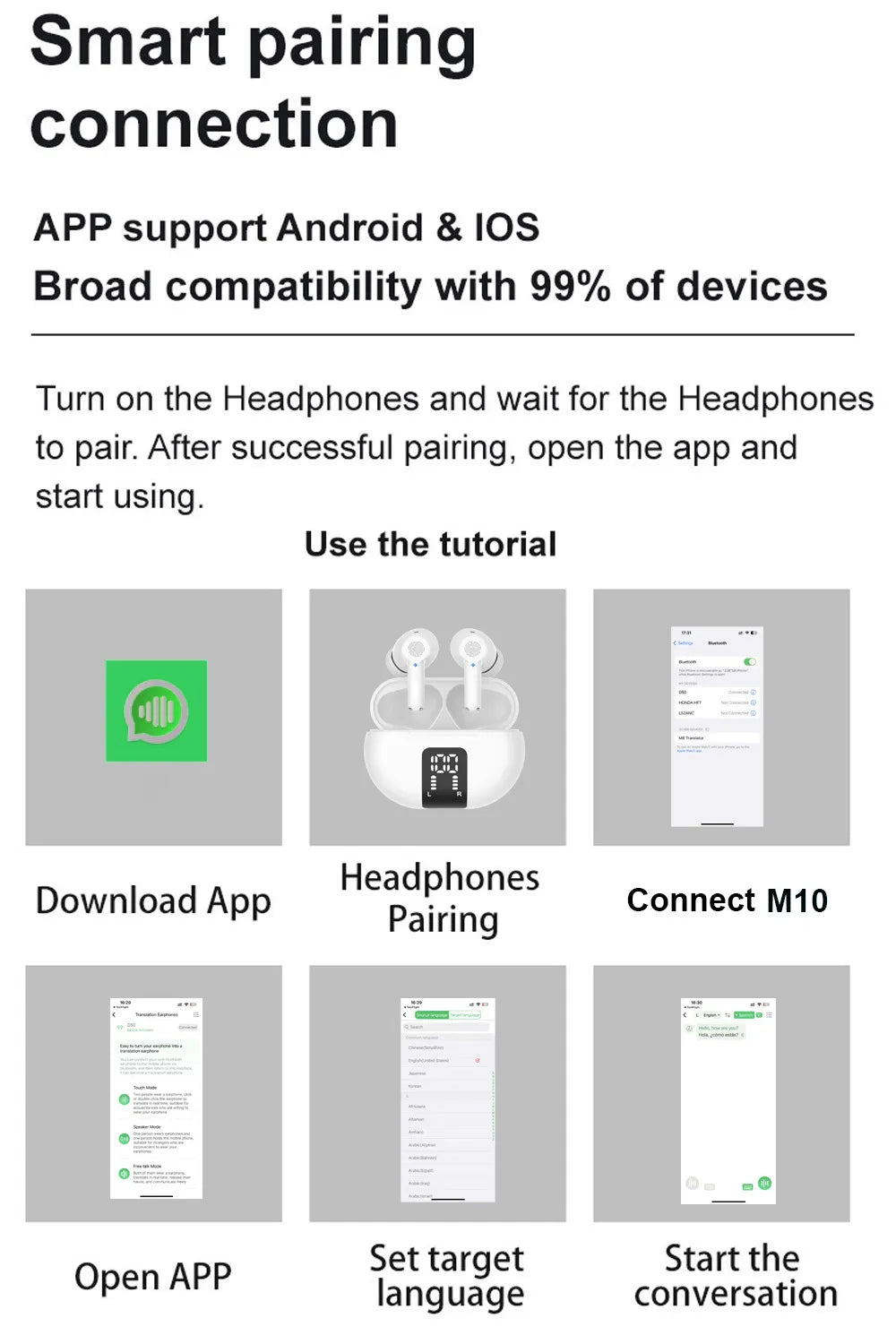 TWS Wireless Bluetooth New M10 Translation Headphones - Chilazexpress Ltd