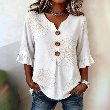 Lace-trimmed Half-Sleeve Casual Blouse